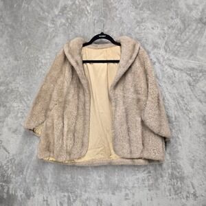 Vtg Regina Glenara Glenoit Faux Fur‎ Shawl Collar Cape Jacket Beige Women Retro